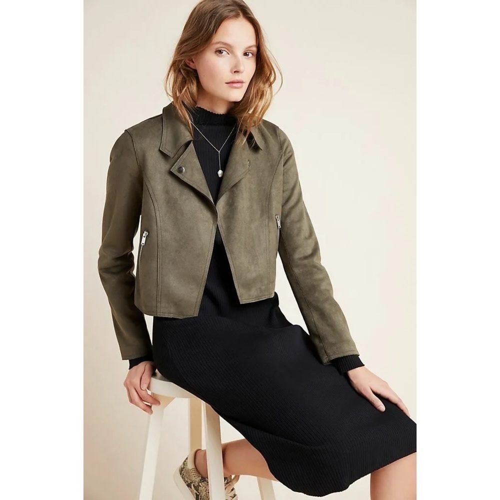 Anthropologie Jacket Kelyn Faux Suede Moto Open Front XS